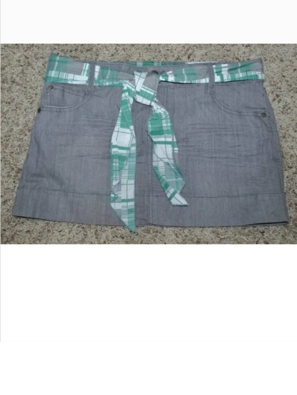 SO Mini Skirt Jr 7 Gray Lightweight Belted Mini Faded Summer Teen Girls